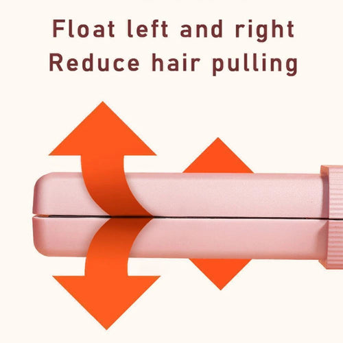 Product with arrows indicating movement and text about reducing hair pulling on a white background